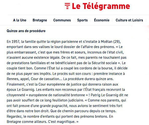 Article du Télégramme 1er février 2014 - Quinze ans de procédure