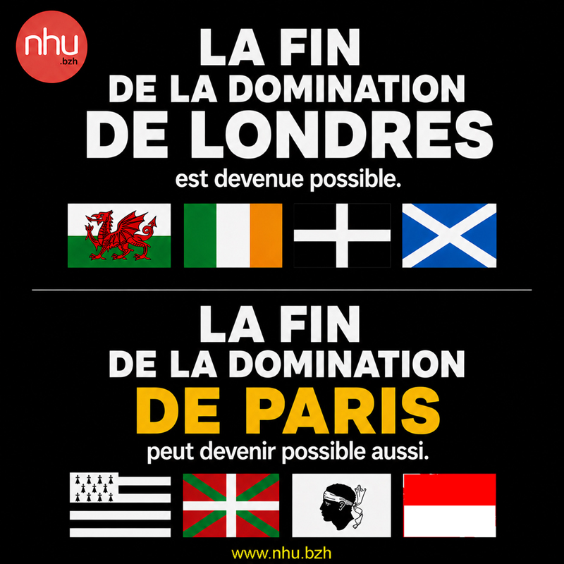 fin de la domination de Londres sur Écosse, Cymru,Cornouailles et Irlande; et bientôt fin de la domination de Paris sur Bretagne, Corse